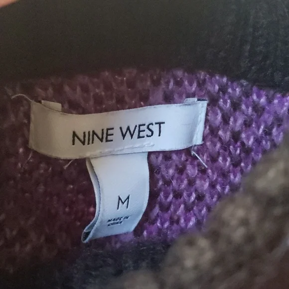 Nine West Purple Plaid Mock Neck Fuzzy Sweater - Picture 5 of 5